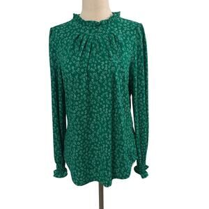 Adrianna Papell Green Floral Blouse Medium Long Sleeve Back Button